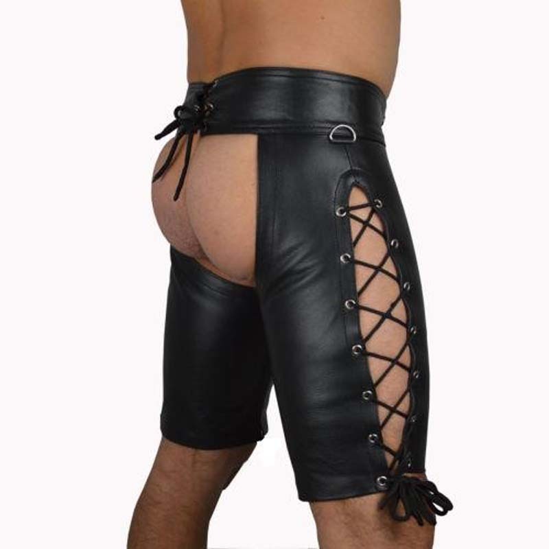 Sexy lingerie men's patent leather men's tights wild leather shorts