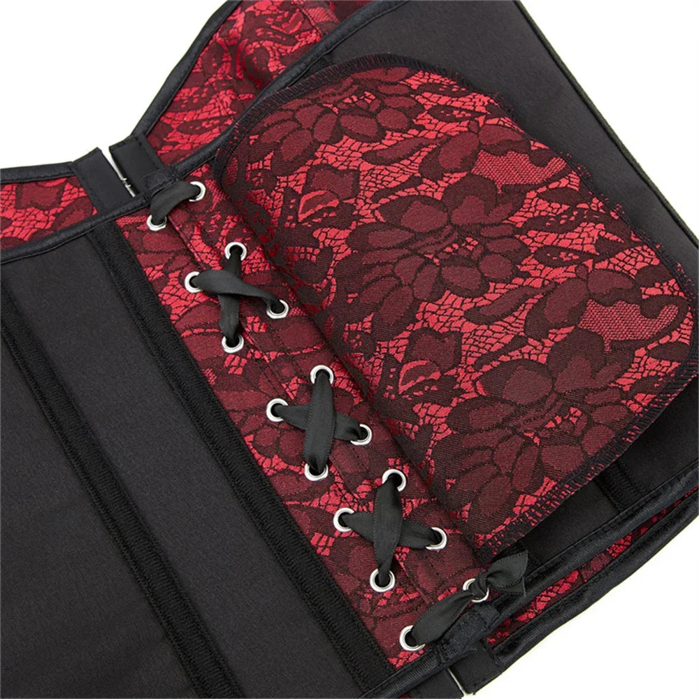 Women Overbust Corset Lace Flower Wine Red Sexy Lingerie Slimming Shaper Gothic Bustiers Crop Tops