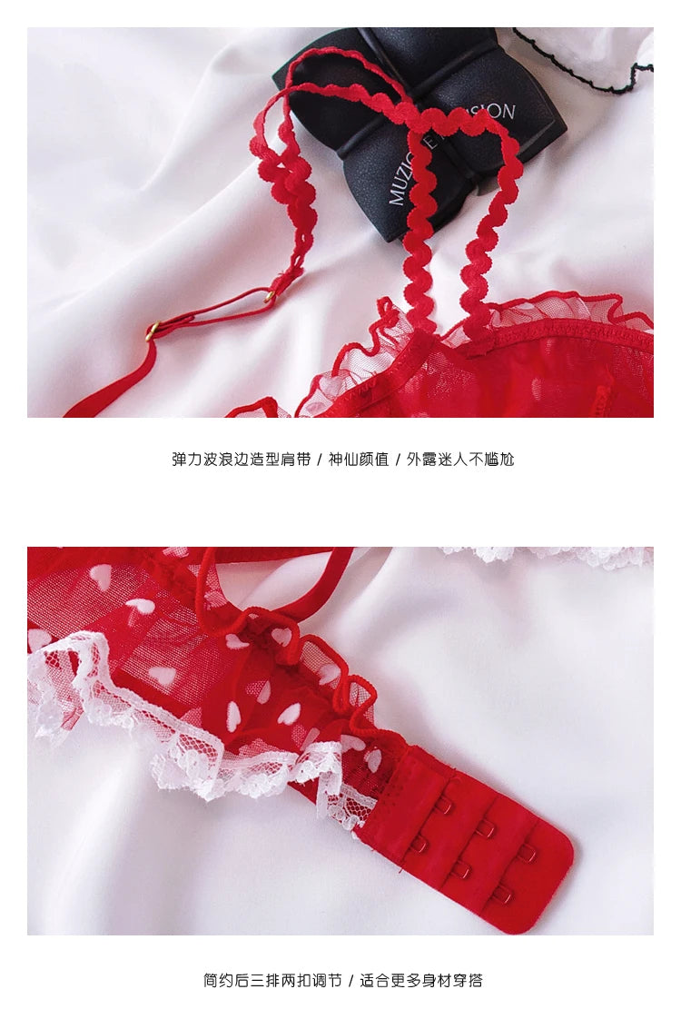 Teenage love underwear new embroidery sexy lingerie set of thin bras red dot women bra with underpants suit lace bralette