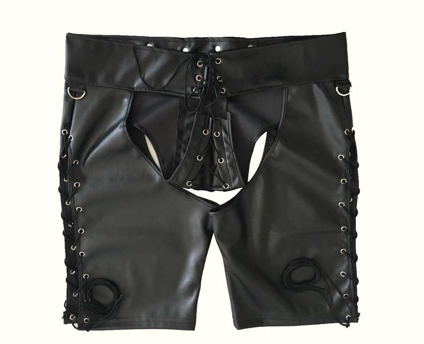 Sexy lingerie men's patent leather men's tights wild leather shorts