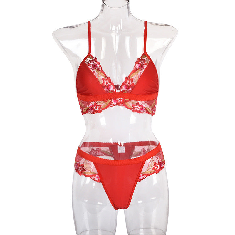 Ladies' Mesh Lace Embroidery Red Sexy Lingerie