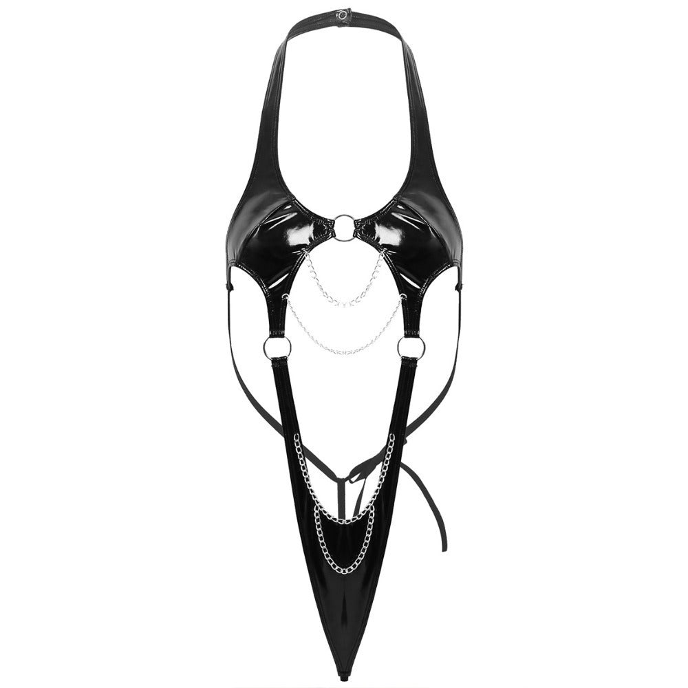 Women's One Piece Halter Patent Leather Lingerie Game Dress