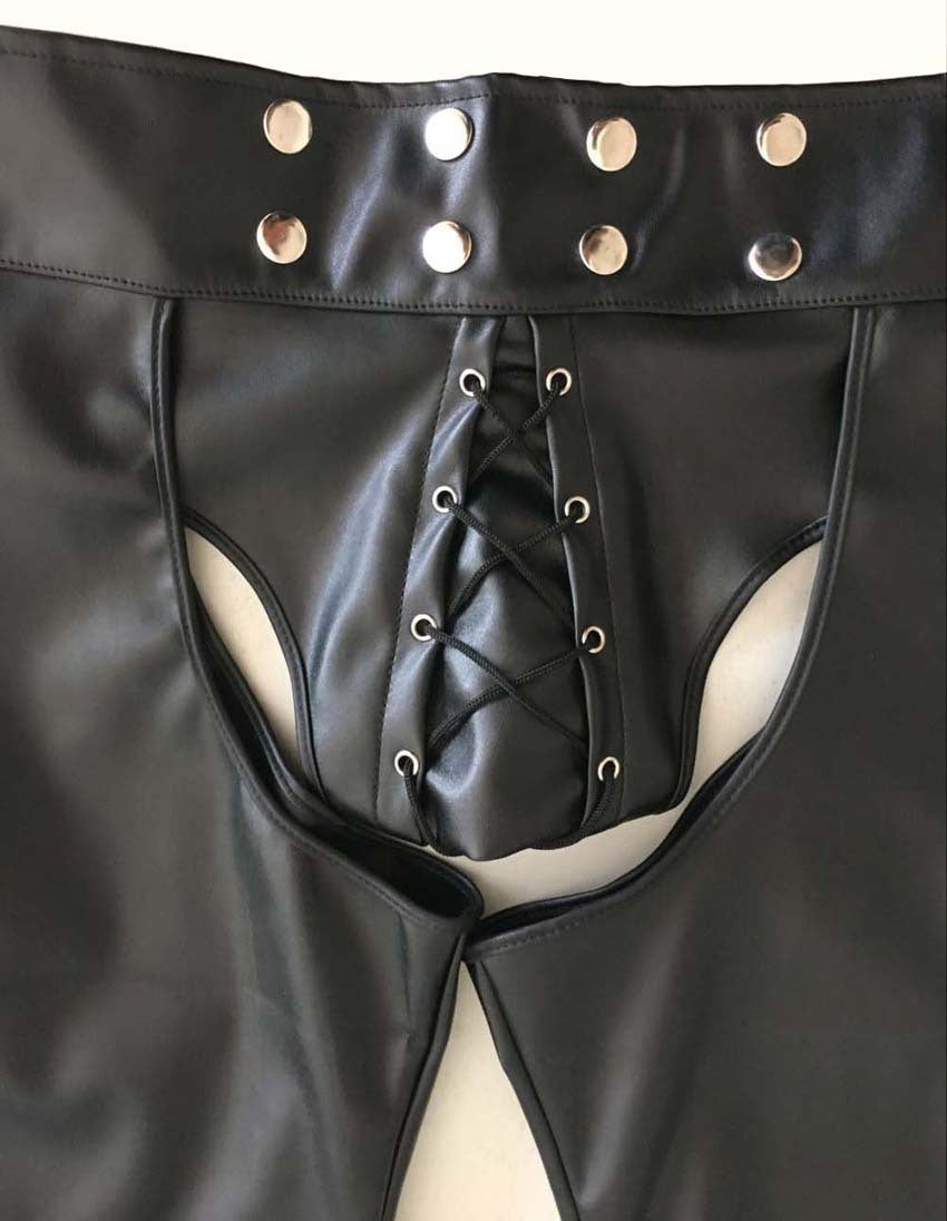 Sexy lingerie men's patent leather men's tights wild leather shorts