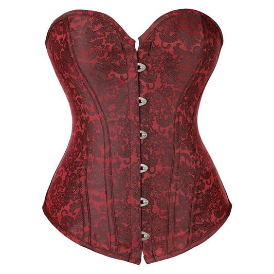 New Dark Red Jacquard Sexy Overbust Corset Women Lingerie Gothic Waist Trainer Body Shaper Bustiers Top Slimming Clothes