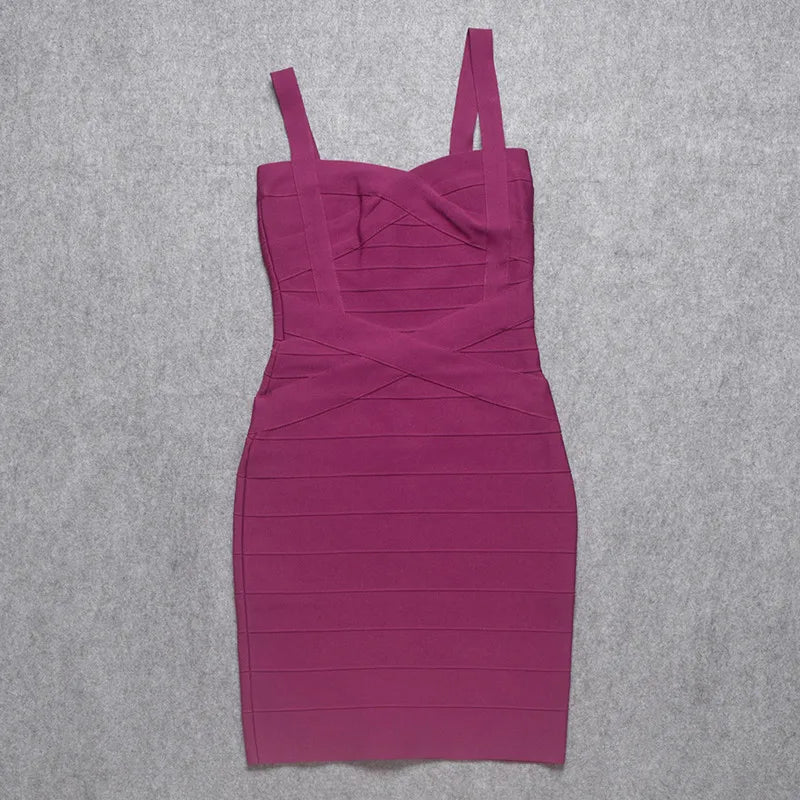 2024 Sweetheart Mini Bandage Dress Bodycon strap short Pencil Slim Party dress Vestidos Quality Fuchsia pink Dress