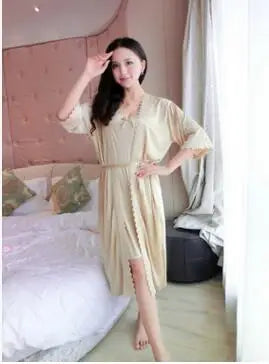 2pcs/Set Women Nightwear Ice Silk Satin Nightgowns for Women Nightdress Sexy Sleepwear Night Sleeping Dress Night Gown B-5393