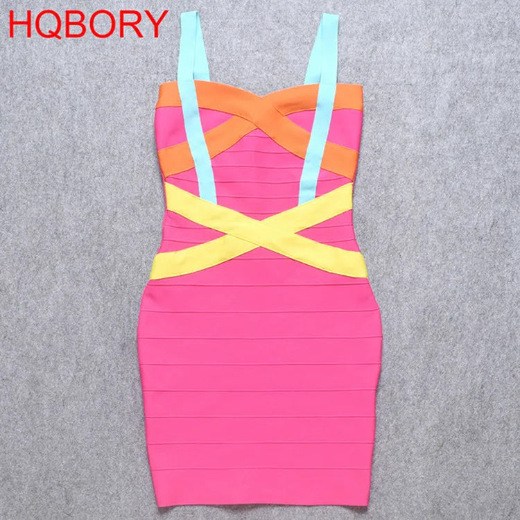 2024 Sweetheart Mini Bandage Dress Bodycon strap short Pencil Slim Party dress Vestidos Quality Fuchsia pink Dress