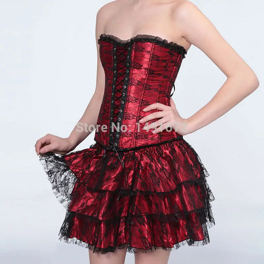 Steampunk Corselet Waist Trainer Corsets Gothic Clothing Sexy Lingerie Lace Up Corsets And Bustiers Slimming Party Vintage  Red