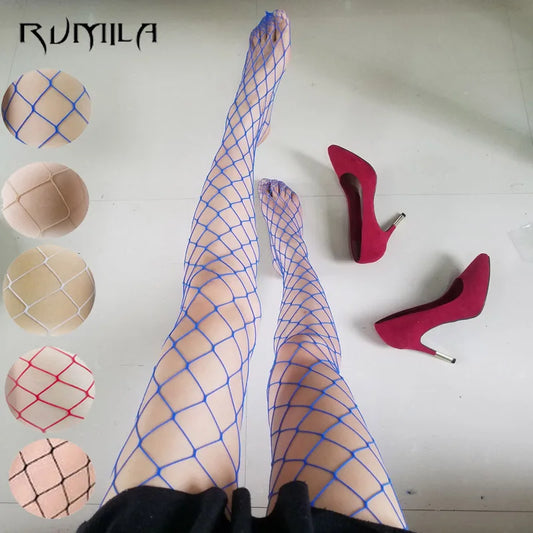 blue red SEXY women high waist fishnet stocking fishnet club tights panty knitting net pantyhose trouser mesh lingerie TT016