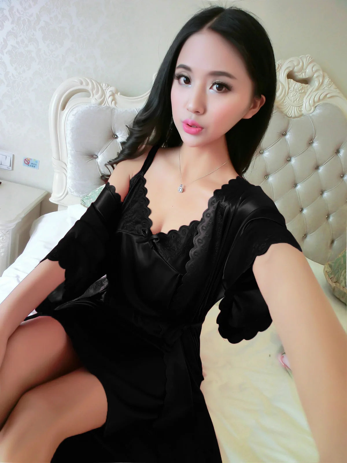 2pcs/Set Women Nightwear Ice Silk Satin Nightgowns for Women Nightdress Sexy Sleepwear Night Sleeping Dress Night Gown B-5393