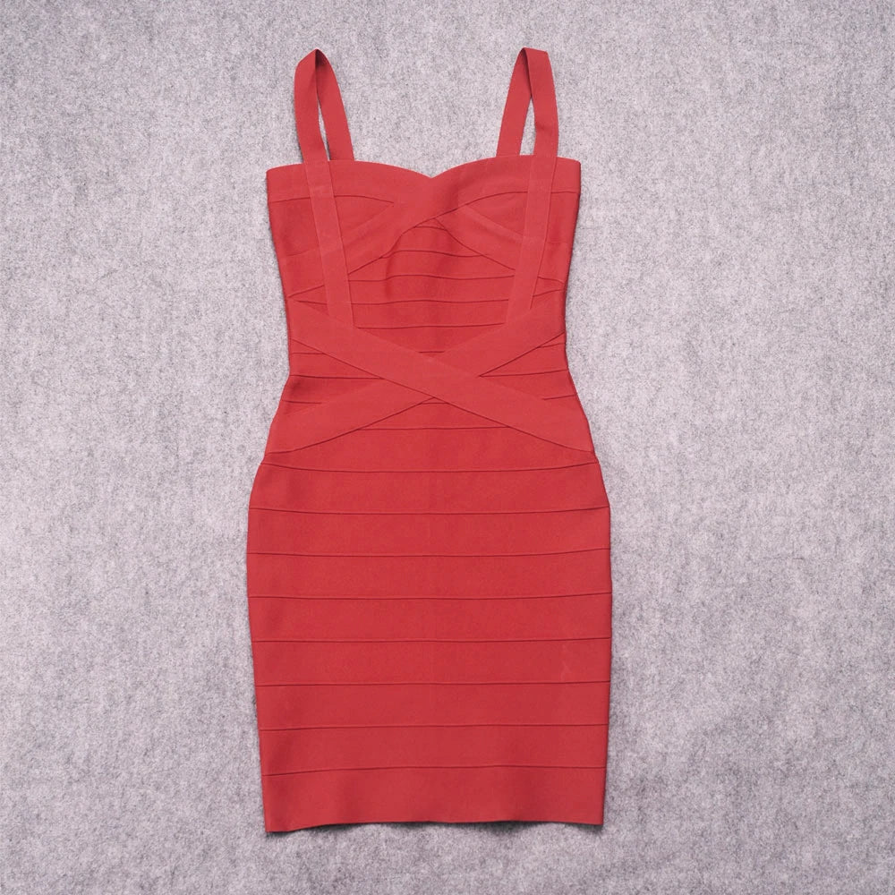 2024 Sweetheart Mini Bandage Dress Bodycon strap short Pencil Slim Party dress Vestidos Quality Fuchsia pink Dress