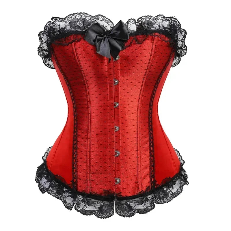 Red Corset Top Plus Size Bustier Flower Lace UP Overbust Corselet Burlesque Sexy Lingerie Costume Renissance Women Pink