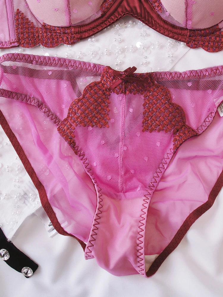 Red love neck lingerie underwear women with steel ring bra set  push up ladies bras large size