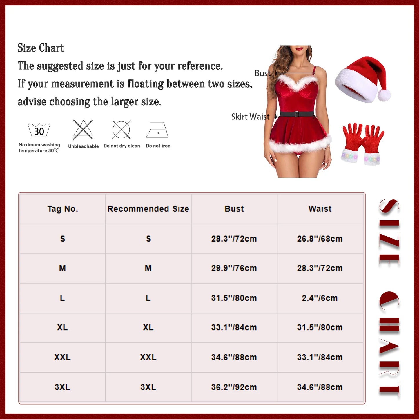 Sexy Christmas Lingerie For Womens Santa Babydoll Chemise Red Costume Adjustable Straps Dress with 4PCS Briefs Belt Hat Gloves