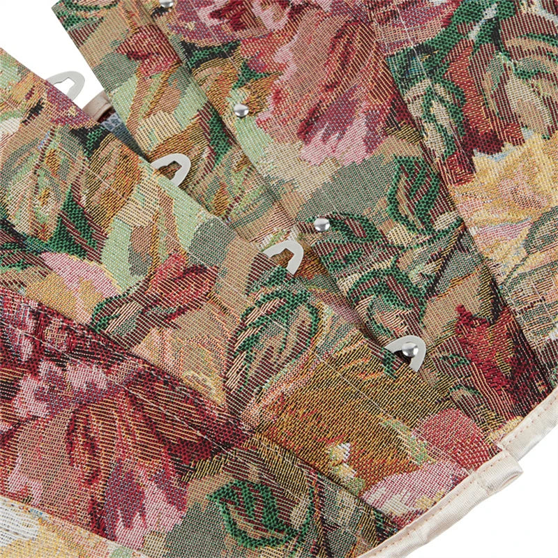 Sexy Women Corset Crop Tops Gothic Deep Red Printed Halter Backless Bustier Retro Body Shaper Lingerie Overbust Bustiers