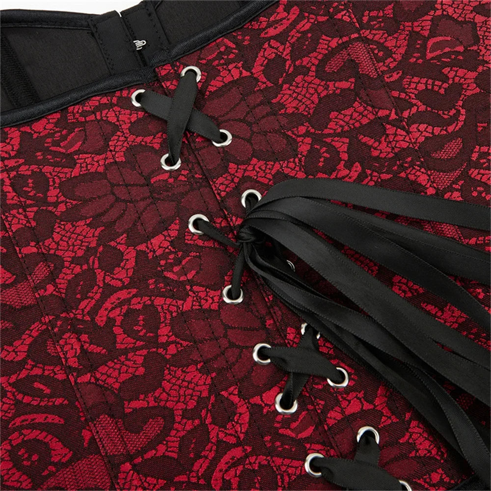 Women Overbust Corset Lace Flower Wine Red Sexy Lingerie Slimming Shaper Gothic Bustiers Crop Tops