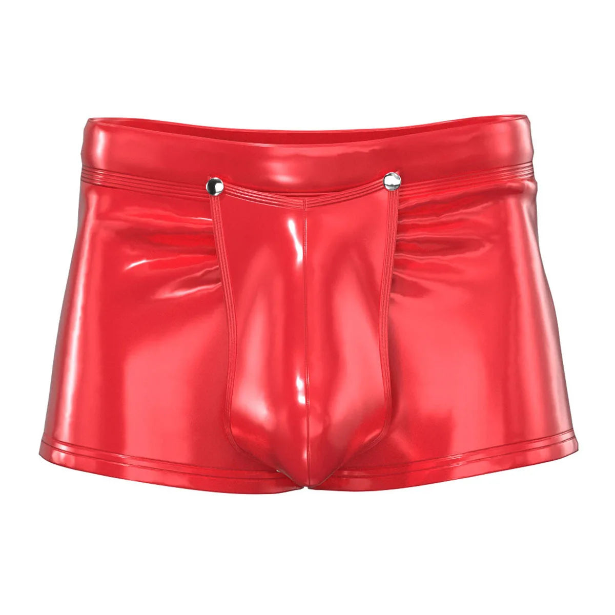 Sexy Men's Low Waisted Faux Leather Boxer Press Button Red Pouch Men Lingerie Shorts Slim Cut Underpants Underwear Plus Size