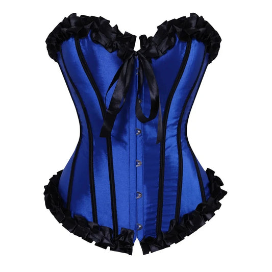 Women Sexy Lace Up Corset Satin Boned Bustier White Red Blue Slimming Shaper Corsets Sexy Lingerie Overbust Underbust Corselet