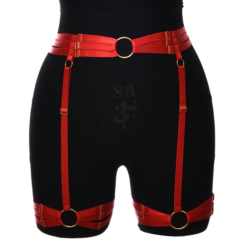 High Waist Red Garter Harness Festive Rave Goth Body Cage Women Bondage Stocking Accessories Harajuku Wedding Leg Garter Belt