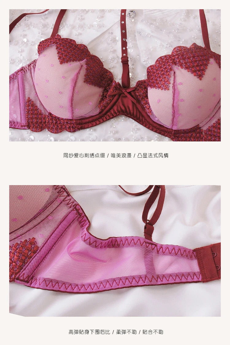 Red love neck lingerie underwear women with steel ring bra set  push up ladies bras large size