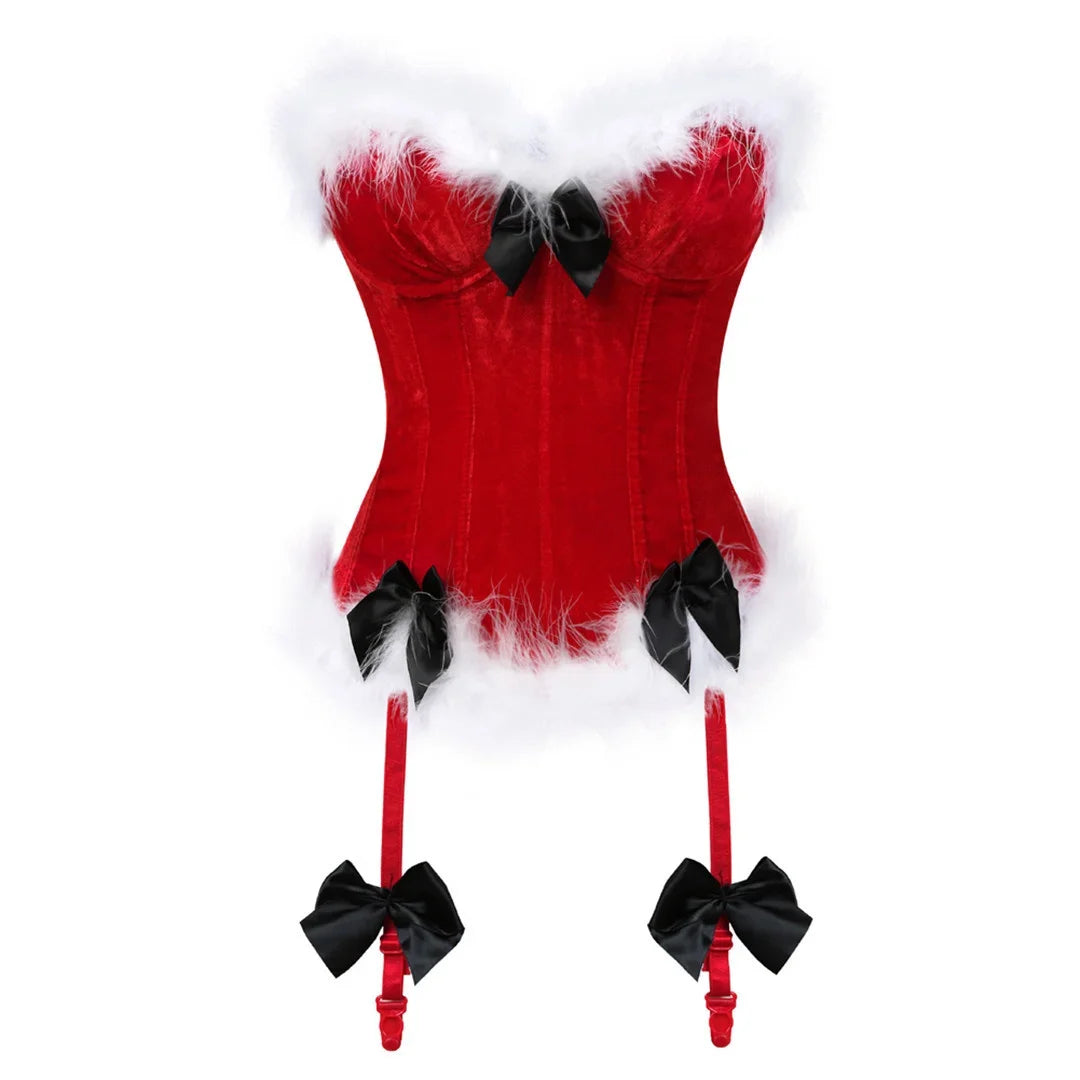 Sexy Santa Lingerie Santa Costumes for Women Christmas Black Red Feather Costumes Corset Top S-6XL