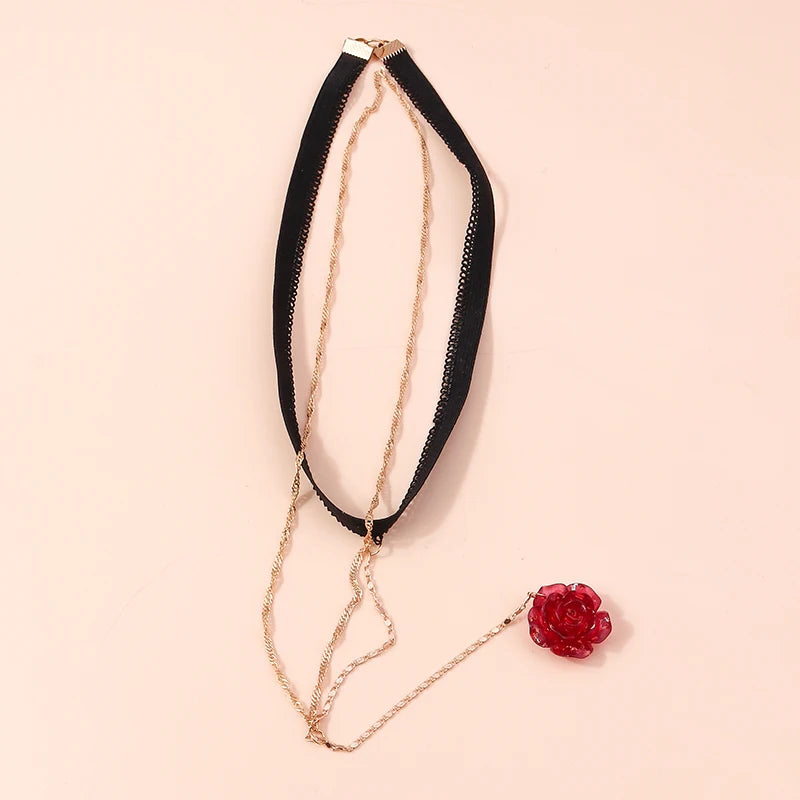 Aihua Trendy Female Red Rose Flower Pendant Leg Chain For Women Body Jewelry Gold Color Multilayer Lingerie Thigh Chain