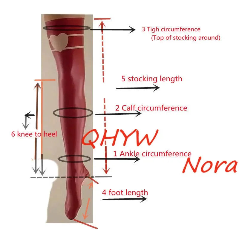 Latex Stockings with Red Sexy Lingerie Women Girl Handmade Socks Customize Size