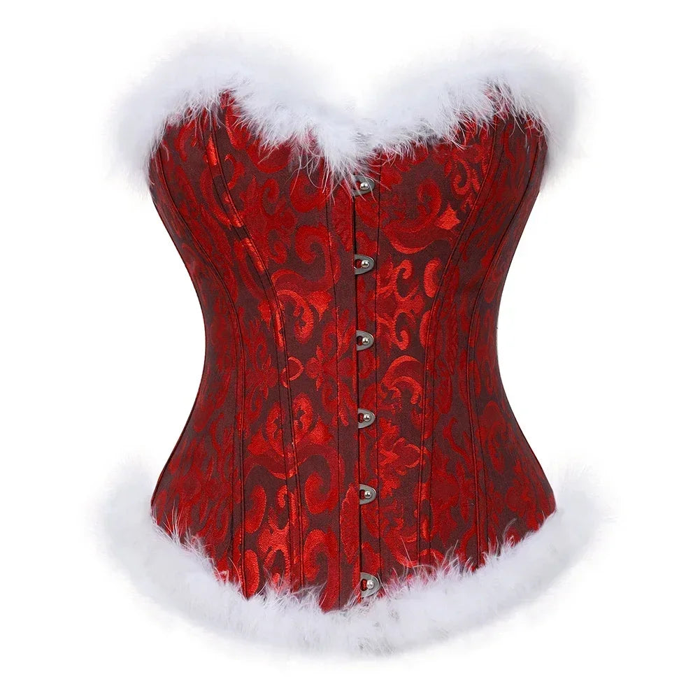 Sexy Santa Lingerie Santa Costumes for Women Christmas Black Red Feather Costumes Corset Top S-6XL