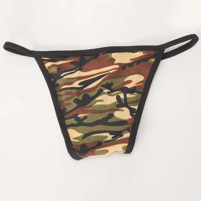 Army Green/Orange Men\'s Sexy Camo Gstring Briefs, Cotton Blends, Lingerie Bikini Underwear Panties TBack, Fashionable Design