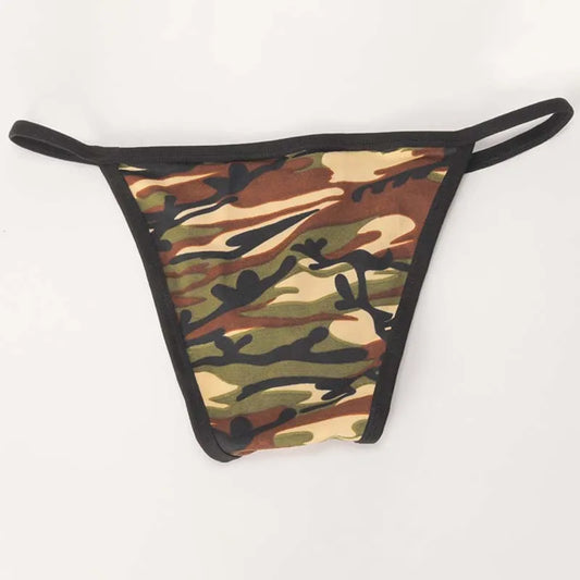 Army Green/Orange Men\'s Sexy Camo Gstring Briefs, Cotton Blends, Lingerie Bikini Underwear Panties TBack, Fashionable Design