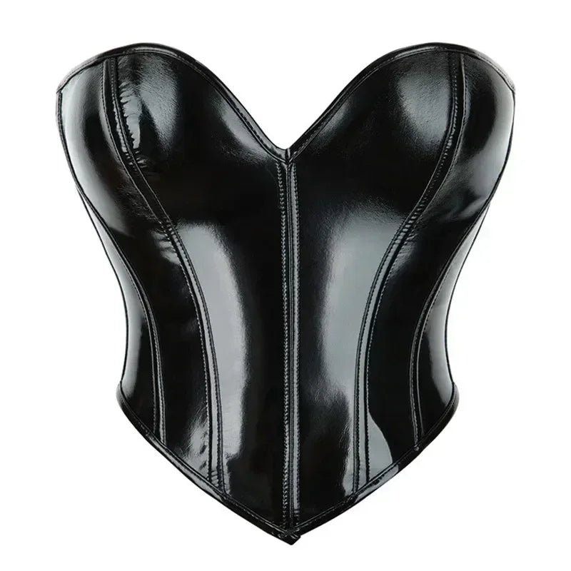 Black PVC Leather Overbust Corsets Crop Tops Women Sexy Lingerie Corset And Red Bustiers Body Shaper Lingerie Gothic Corselet