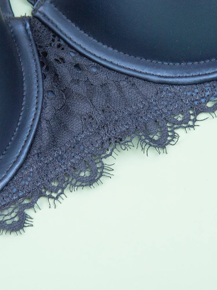 Red Pu leather bra underpants sexy hollow large size underwire glossy lingerie set upper thin lower thick bralette briefs set