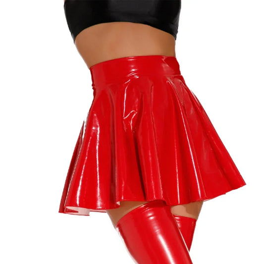 Women's Skirt Wet Look PVC Leather Pleated Skirt Sexy Bodycon Short Skirt for Dance Party Clubwear High Waist Club Lingerie Red