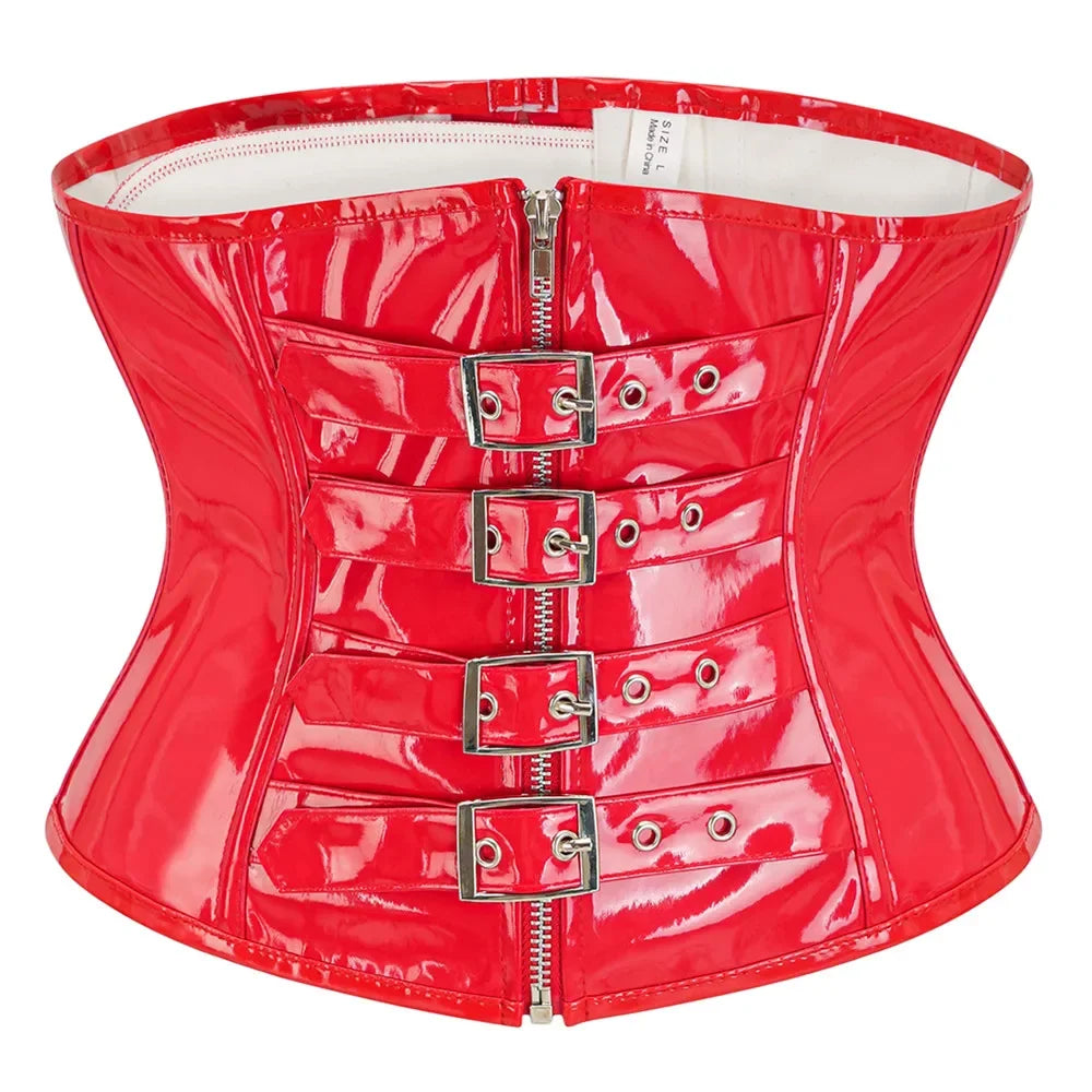 Shiny Leather Corset Belt Underbust Bustier Waist Trainer Corselet Women's Sexy Corsets Lingerie Plus Size Black Red