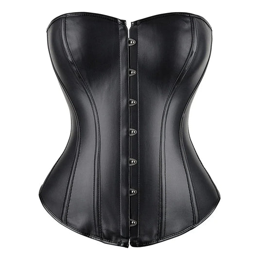 Faux Leather Corset Sexy Clubwear Bustier Hot Lingerie Zipper Overbust Corset Lace up Waist Cincher Top Plus Size Black Red