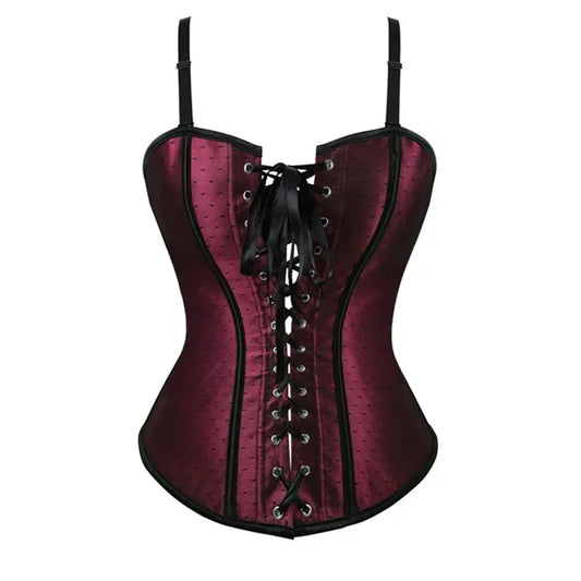 Corset Bustiers Top Halter Lace Overbust Corselet Gothic Sexy Lingerie Vintage Victoriano Plus Size Wine Red