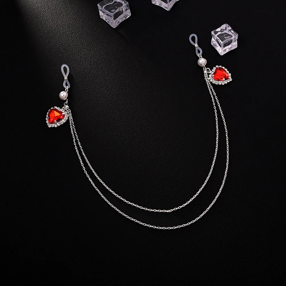 Stonefans Red Heart Nipples Chain Accessories Sexy Lingerie Rhinestone Fashion Body Chest Bra Bikini Jewelry 2025 Women Charms