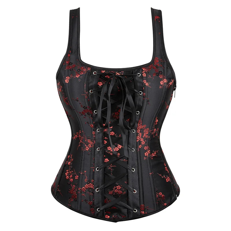 Corset Top Bustier Strap Embroidery Flower Plus Size Overbust Corselet Burlesque Sexy Lingerie Women Red Black DropShipping
