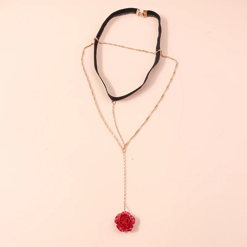 Aihua Trendy Female Red Rose Flower Pendant Leg Chain For Women Body Jewelry Gold Color Multilayer Lingerie Thigh Chain