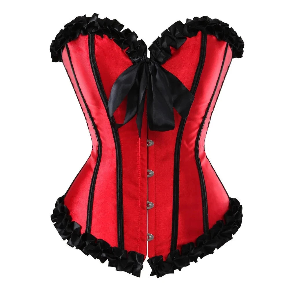 Women Sexy Lace Up Corset Satin Boned Bustier White Red Blue Slimming Shaper Corsets Sexy Lingerie Overbust Underbust Corselet