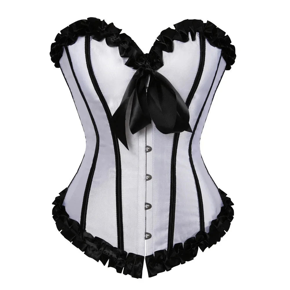 Women Sexy Lace Up Corset Satin Boned Bustier White Red Blue Slimming Shaper Corsets Sexy Lingerie Overbust Underbust Corselet