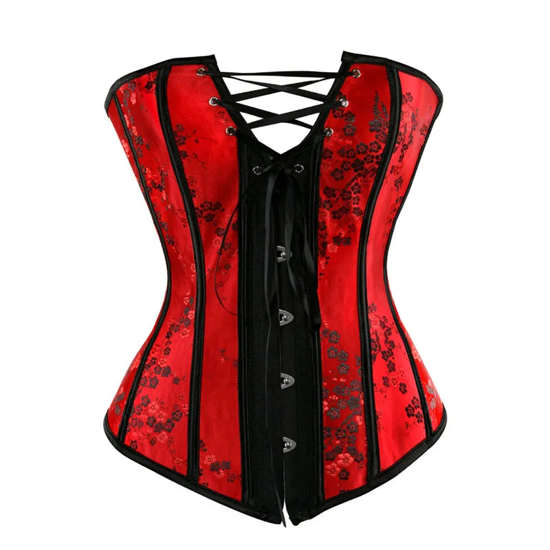 Corset Top Bustier Strap Embroidery Flower Plus Size Overbust Corselet Burlesque Sexy Lingerie Women Red Black DropShipping