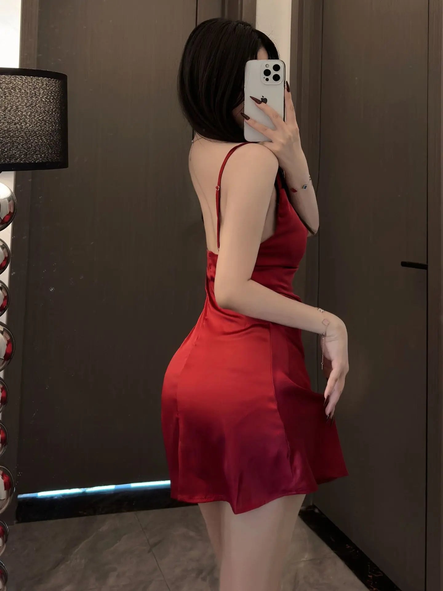 Tiktok sexy lingerie sexy suspender pyjamas silk slip pile collar pajamas dress elegant Solid color versatile Appear thin JGQ4