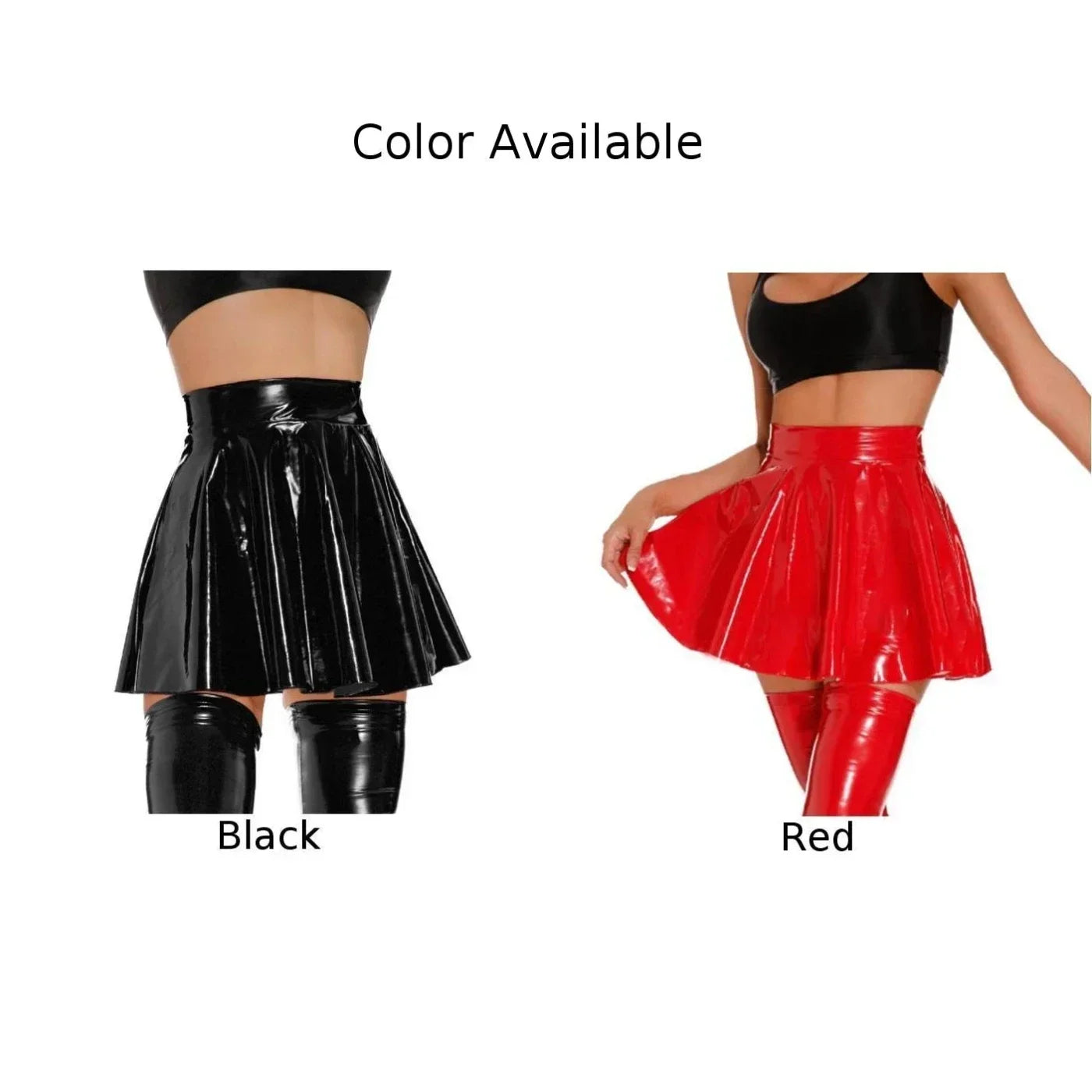 Women's Skirt Wet Look PVC Leather Pleated Skirt Sexy Bodycon Short Skirt for Dance Party Clubwear High Waist Club Lingerie Red
