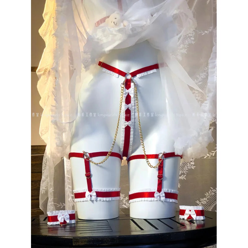 Strawberry maid cosplay costume women sexy red black lingerie pink maid dress babydoll sexy lingerie tie mesh dress