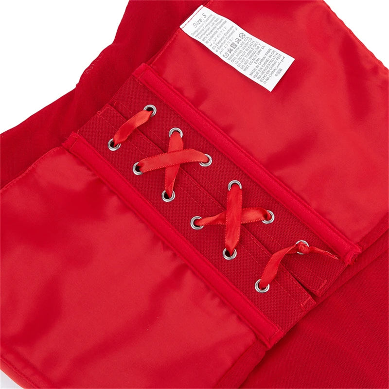 Women White Bustier Crop Tops Retro Fashion Halter Backless Lingerie Camisole Gothic Mesh Lace-up Corset Red