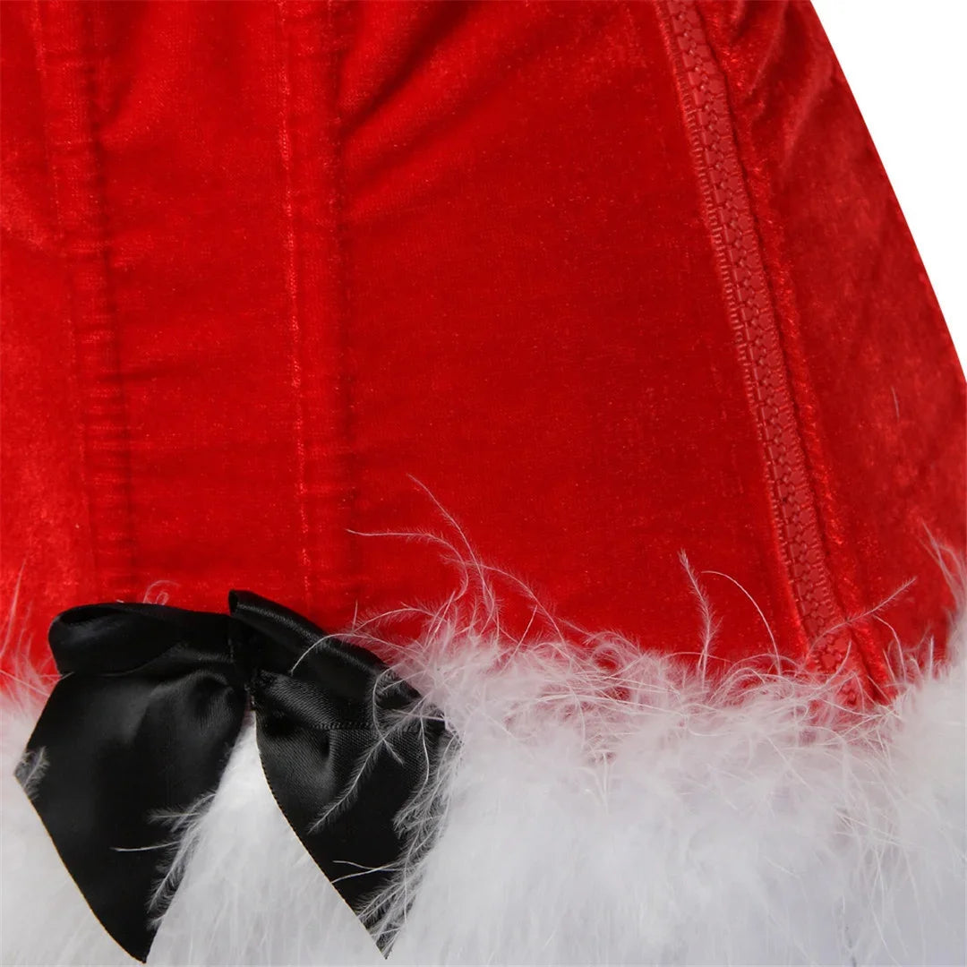 Sexy Santa Lingerie Santa Costumes for Women Christmas Black Red Feather Costumes Corset Top S-6XL