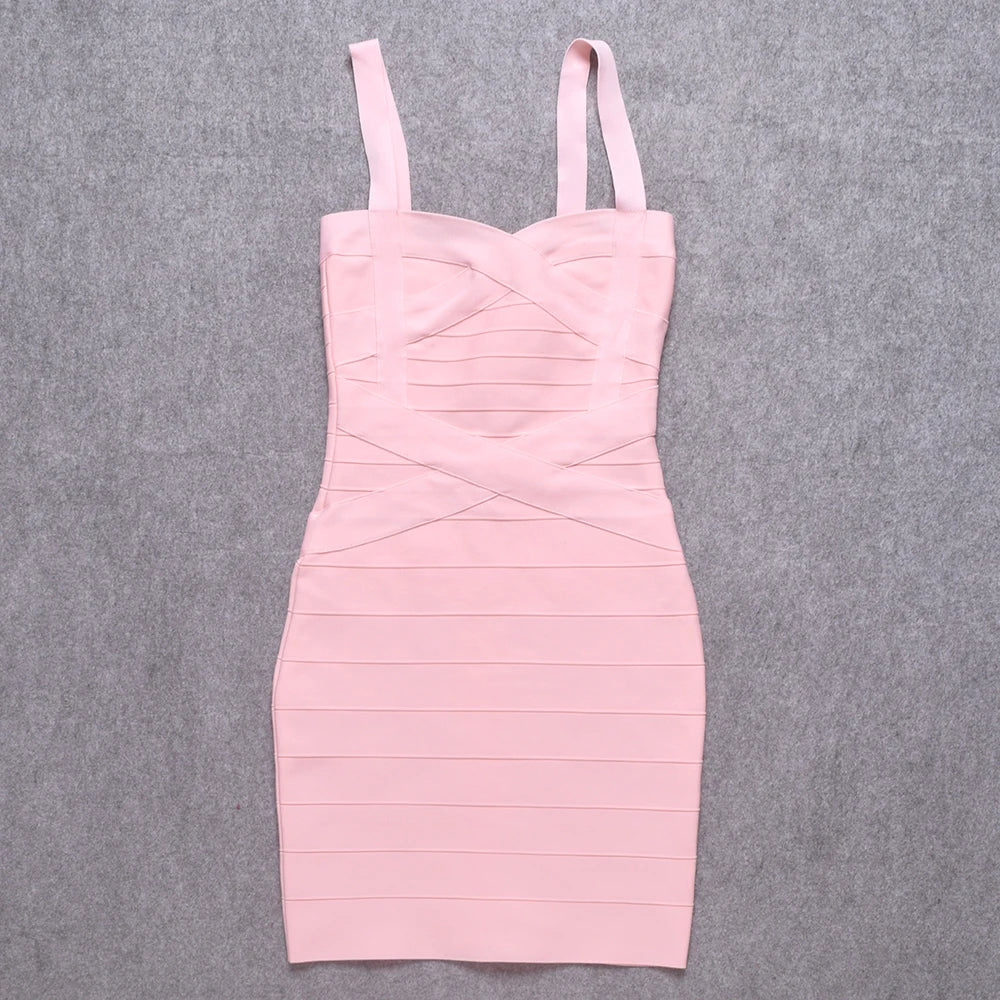 2024 Sweetheart Mini Bandage Dress Bodycon strap short Pencil Slim Party dress Vestidos Quality Fuchsia pink Dress