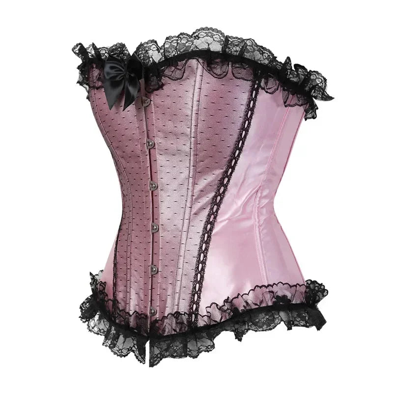 Red Corset Top Plus Size Bustier Flower Lace UP Overbust Corselet Burlesque Sexy Lingerie Costume Renissance Women Pink