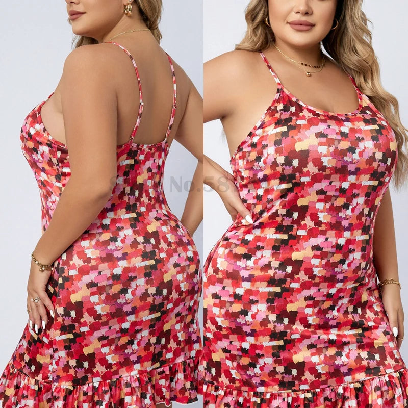 Large Size 4XL Suspender Chemise Nightdress Women Sexy Hip Wrapped Nightgown Summer Red Thin Sleepwear Casual Lingerie Nightwear